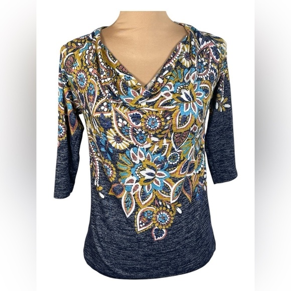 Anthropologie Postmark Jacaranda Floral Knit Top Womens Small‎ Draped Cowl Neck - Picture 3 of 8